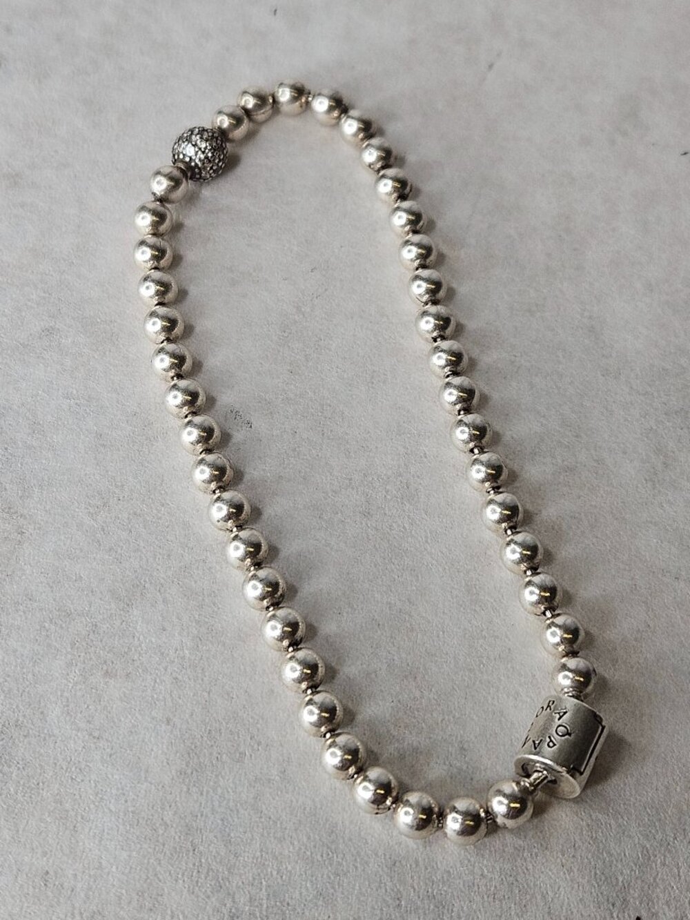 925 Sterling Silver Pandora CZ Ball Beaded Charm Bracelet 7 Inches